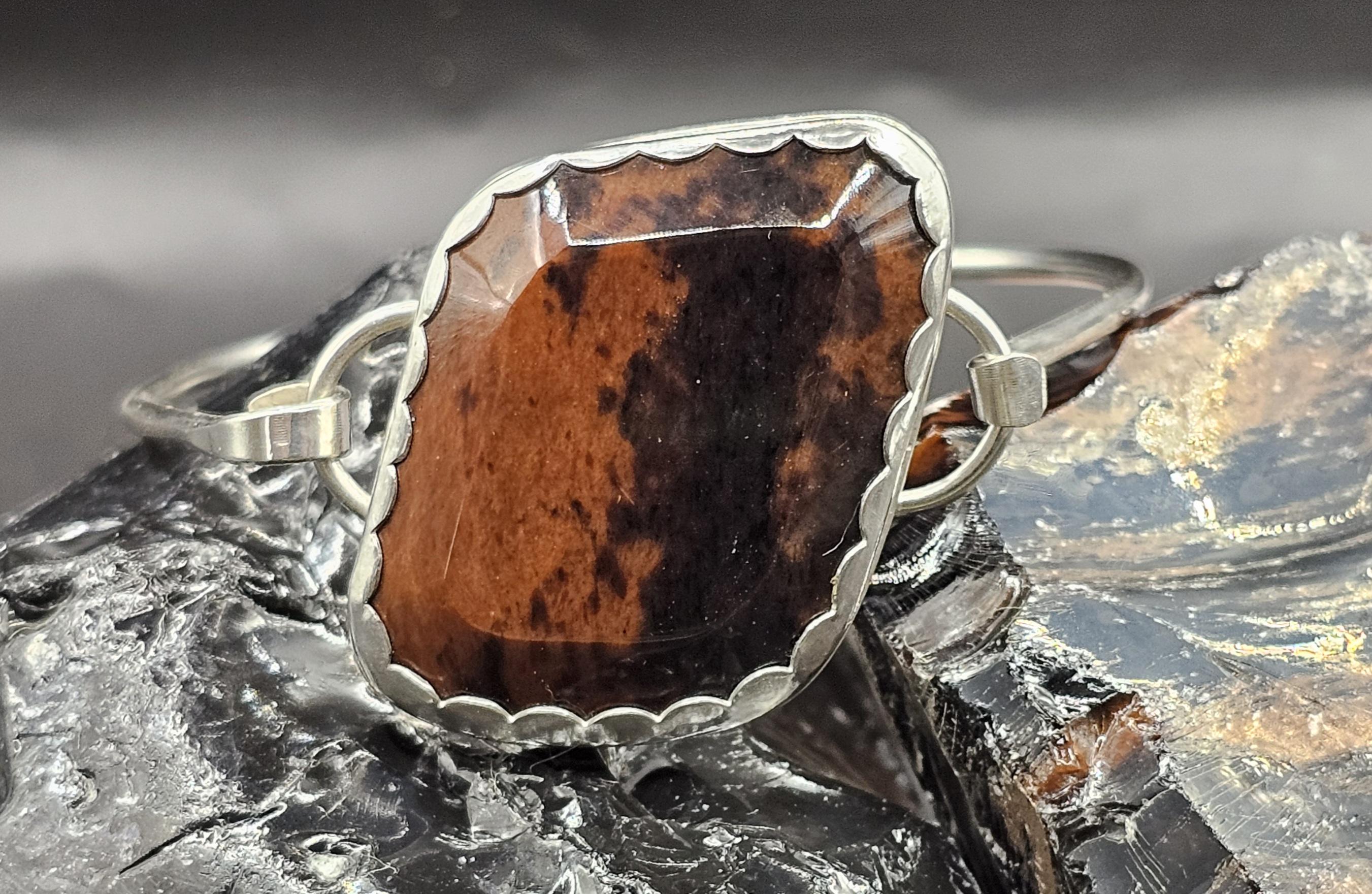 Sterling Silver Cuff Bracelet with Mahogany Obsidian