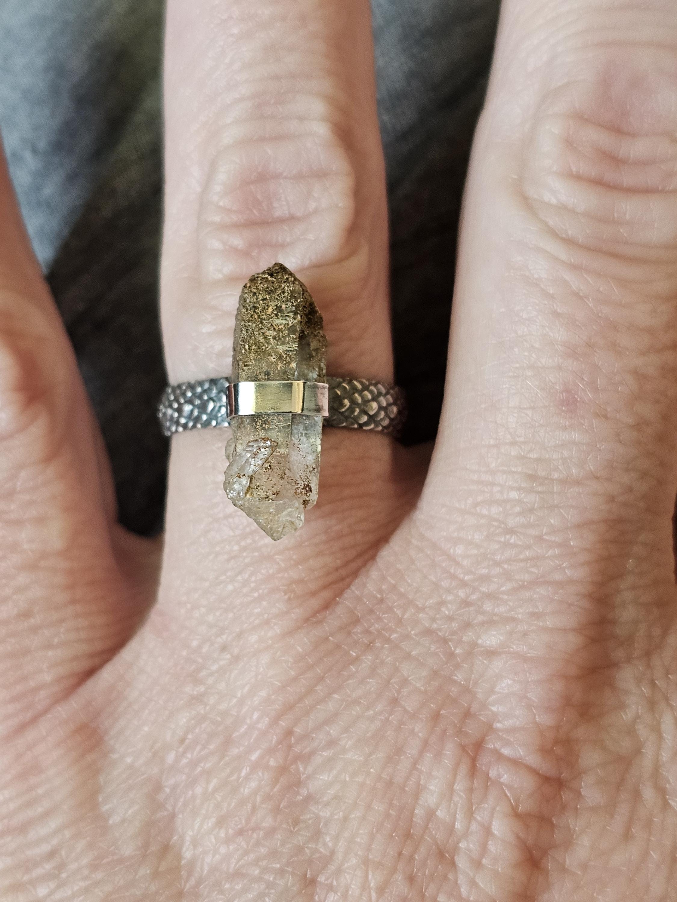 Sterling Silver Ring - Quartz with Chlorite Inclusions.  Size 7