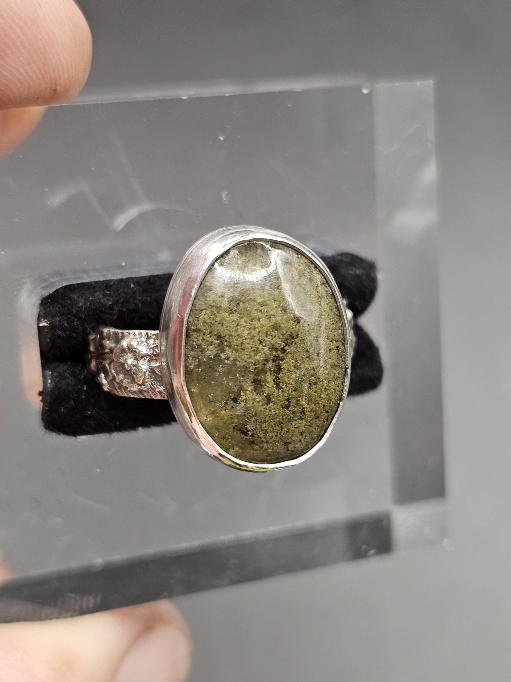 Sterling Silver Ring - Quartz with Chlorite Inclusions.  Size 7