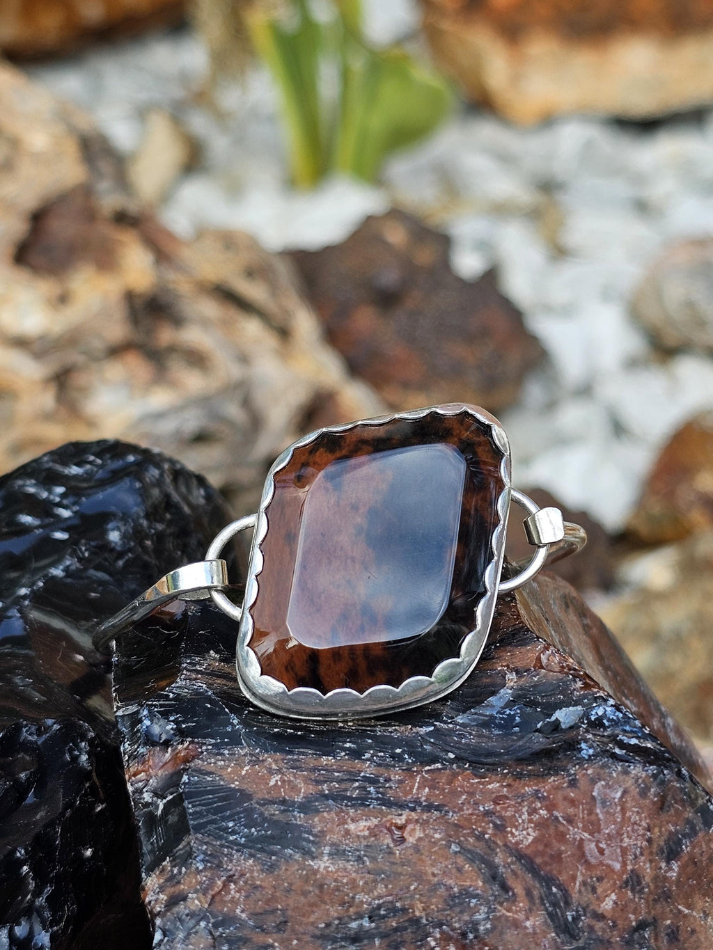 Sterling Silver Cuff Bracelet with Mahogany Obsidian