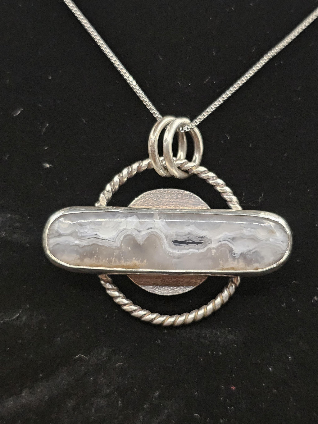 Sterling Silver Necklace Pendant with Seam Agate