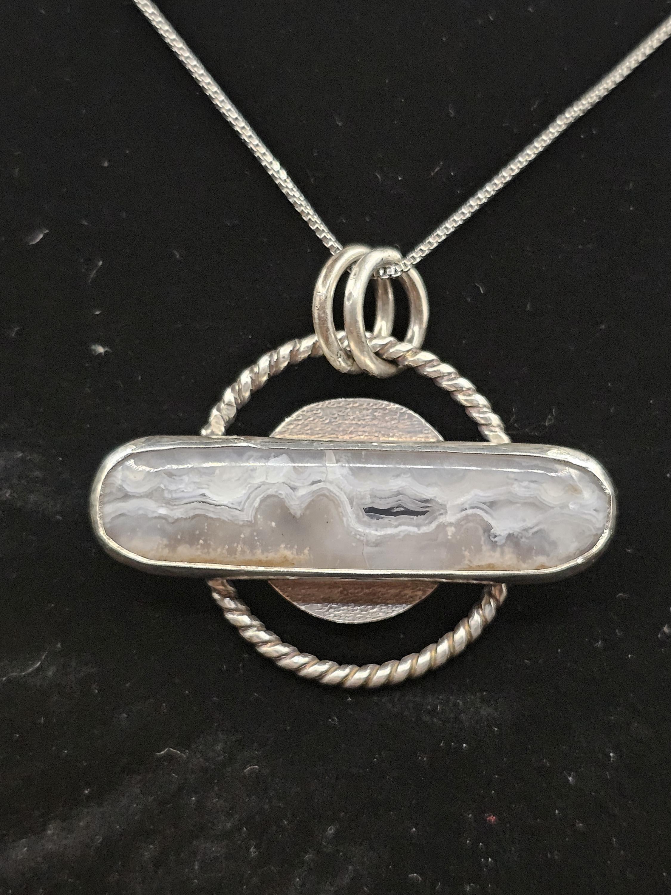 Sterling Silver Necklace Pendant with Seam Agate