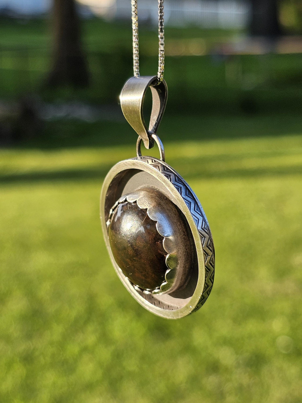 Sterling Silver Necklace Pendant with Polished Hematite