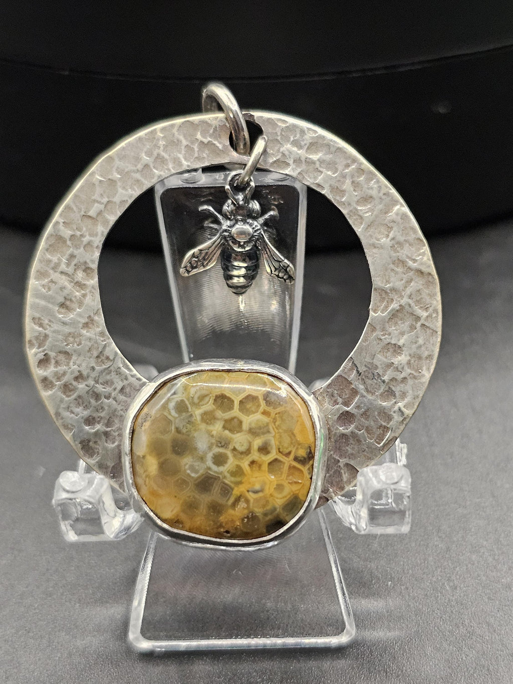 Sterling Silver Necklace Pendant with Honeycomb Coral