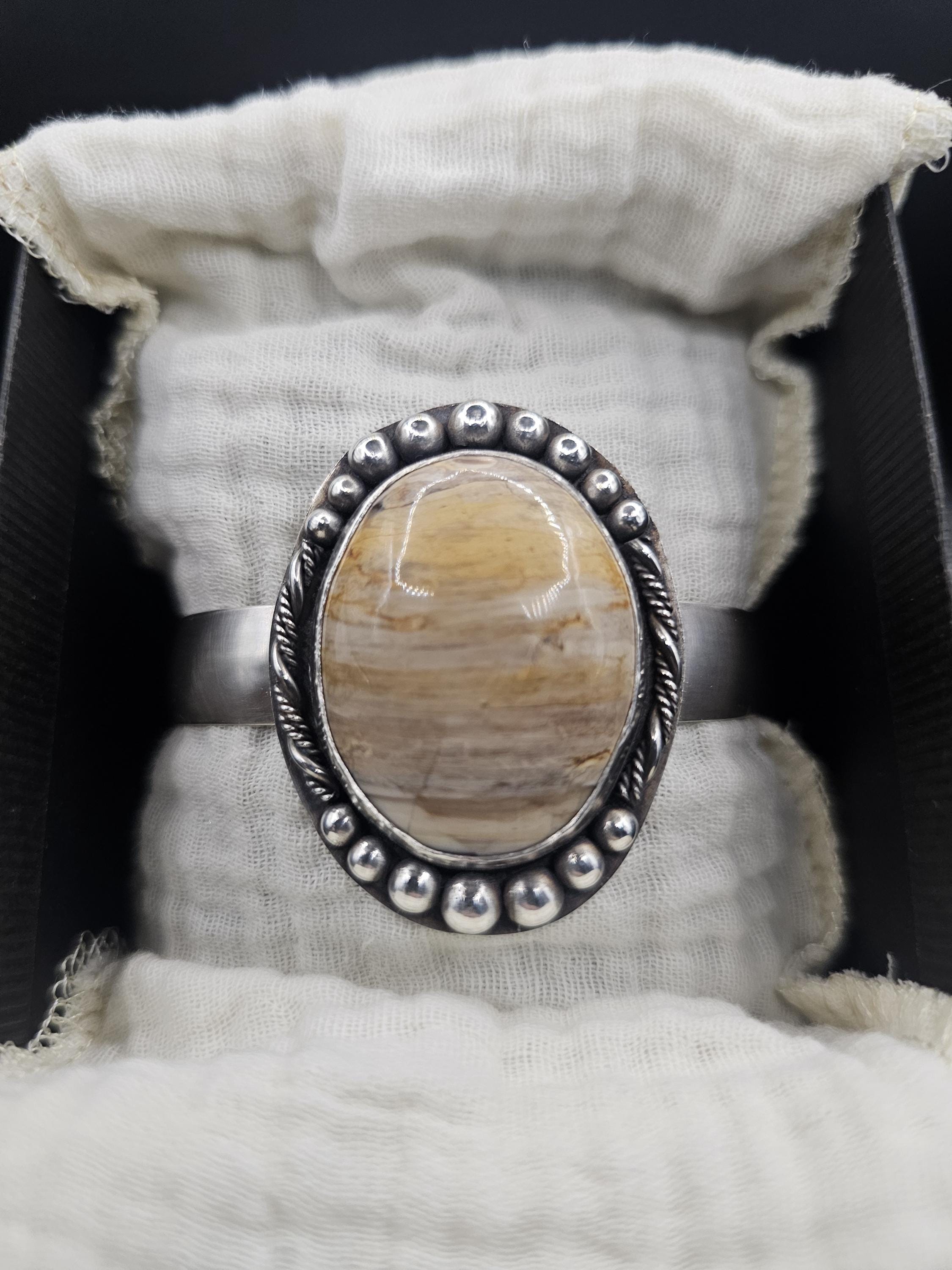 Sterling Silver Cuff Bracelet with Petrified Wood