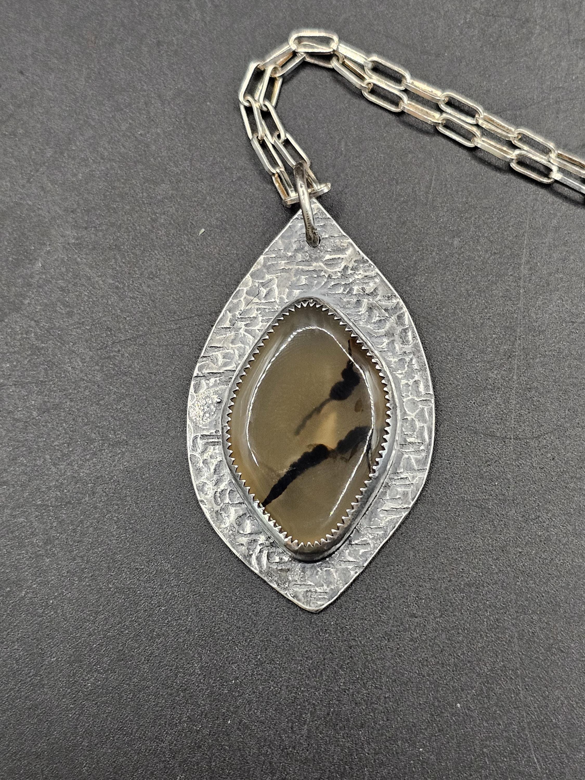 Sterling Silver Necklace Pendant with Moss Agate