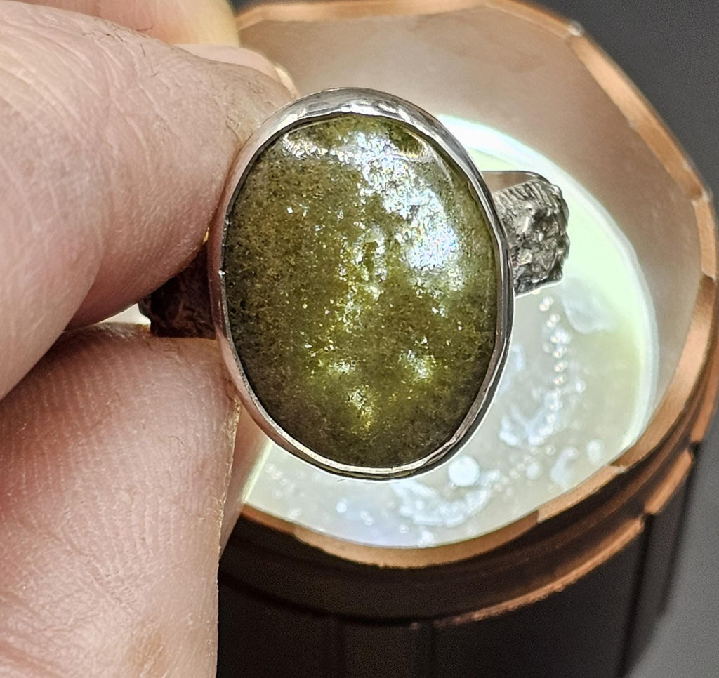 Sterling Silver Ring - Quartz with Chlorite Inclusions.  Size 7