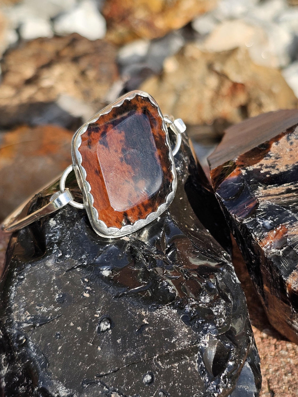 Sterling Silver Cuff Bracelet with Mahogany Obsidian