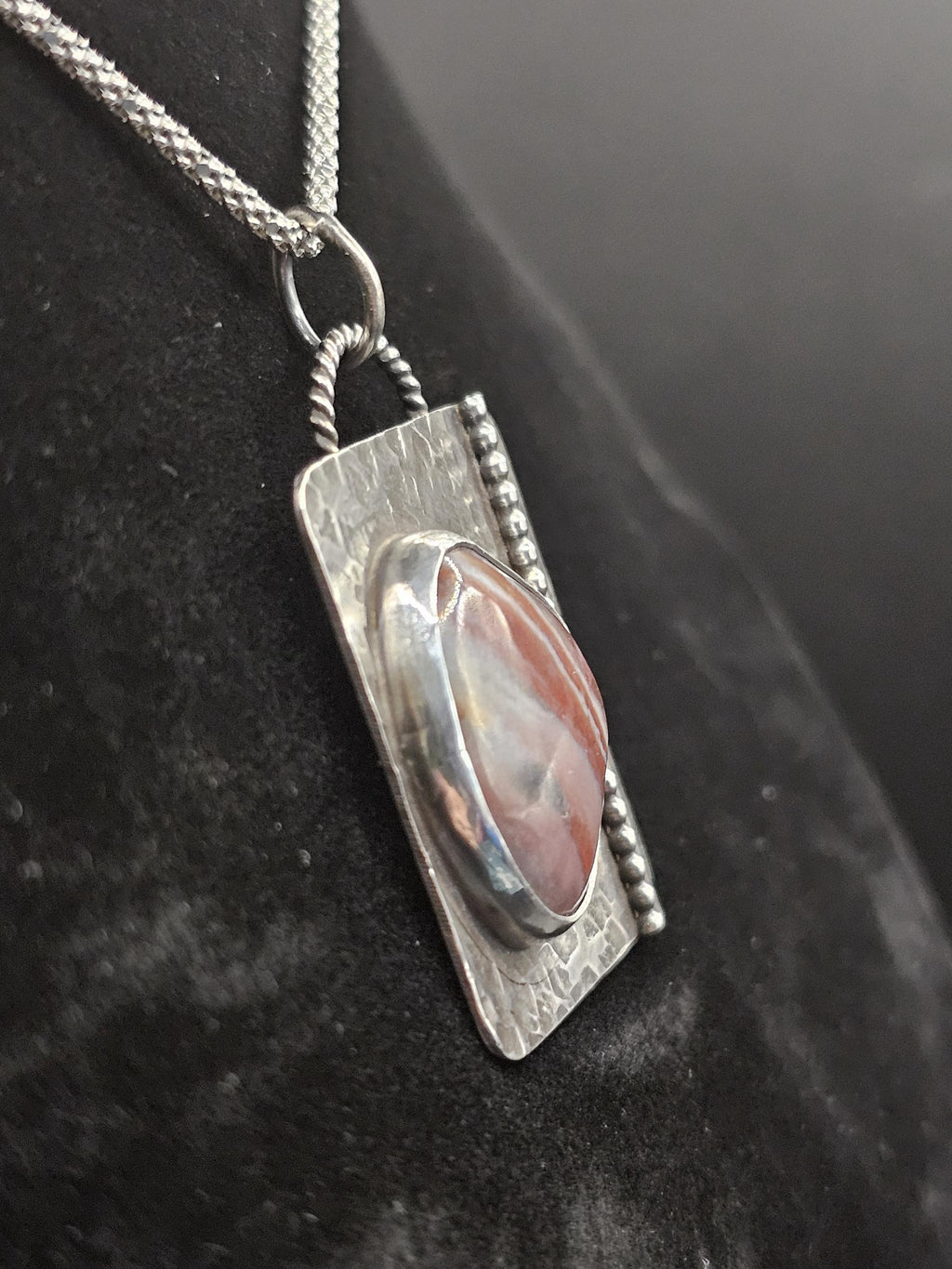 Sterling Silver Necklace Pendant with Banded Chert
