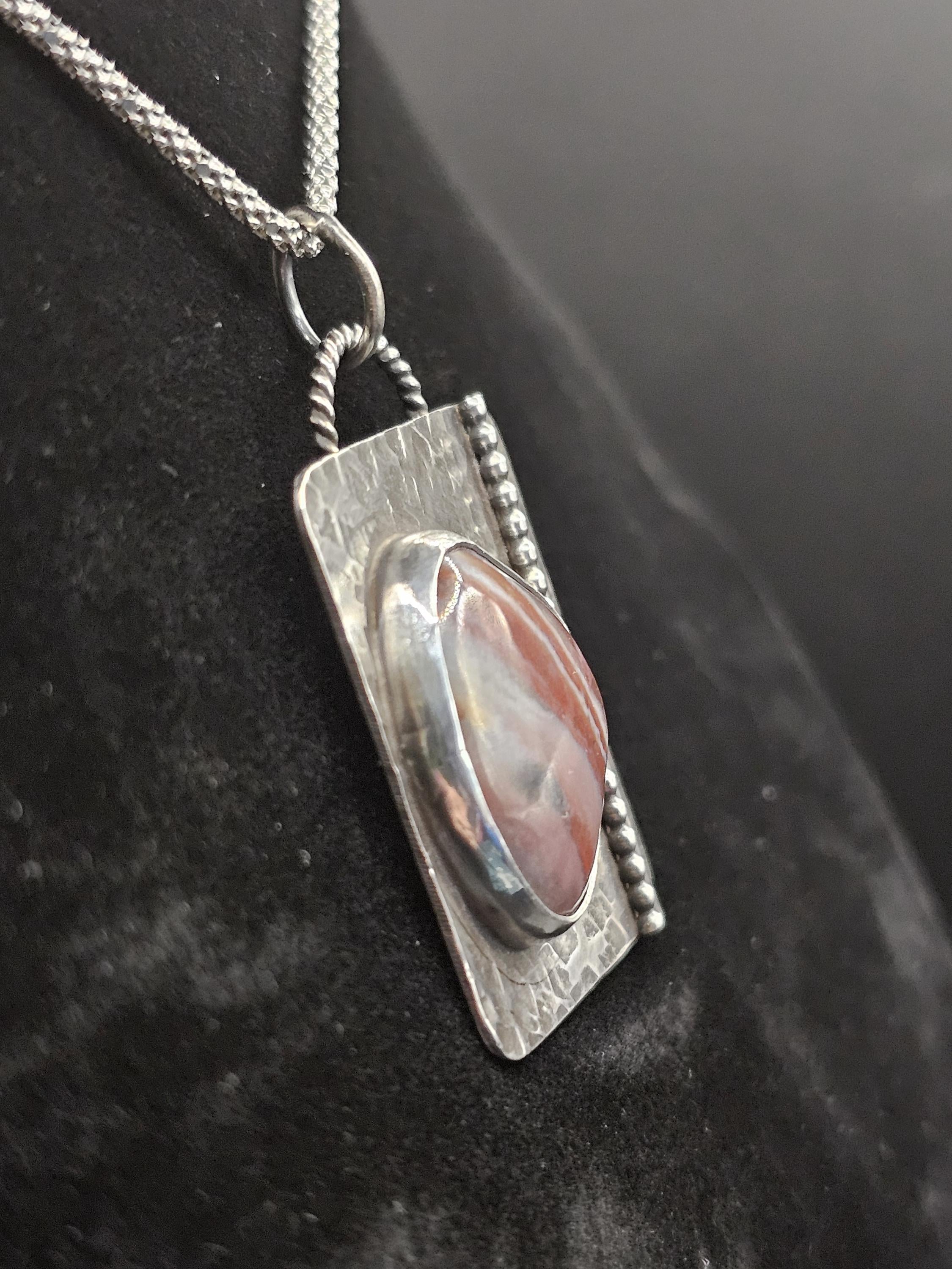 Sterling Silver Necklace Pendant with Banded Chert