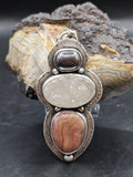 Sterling Silver Necklace Pendant with Hematite, Druse Quartz, and Missouri Lace Agate