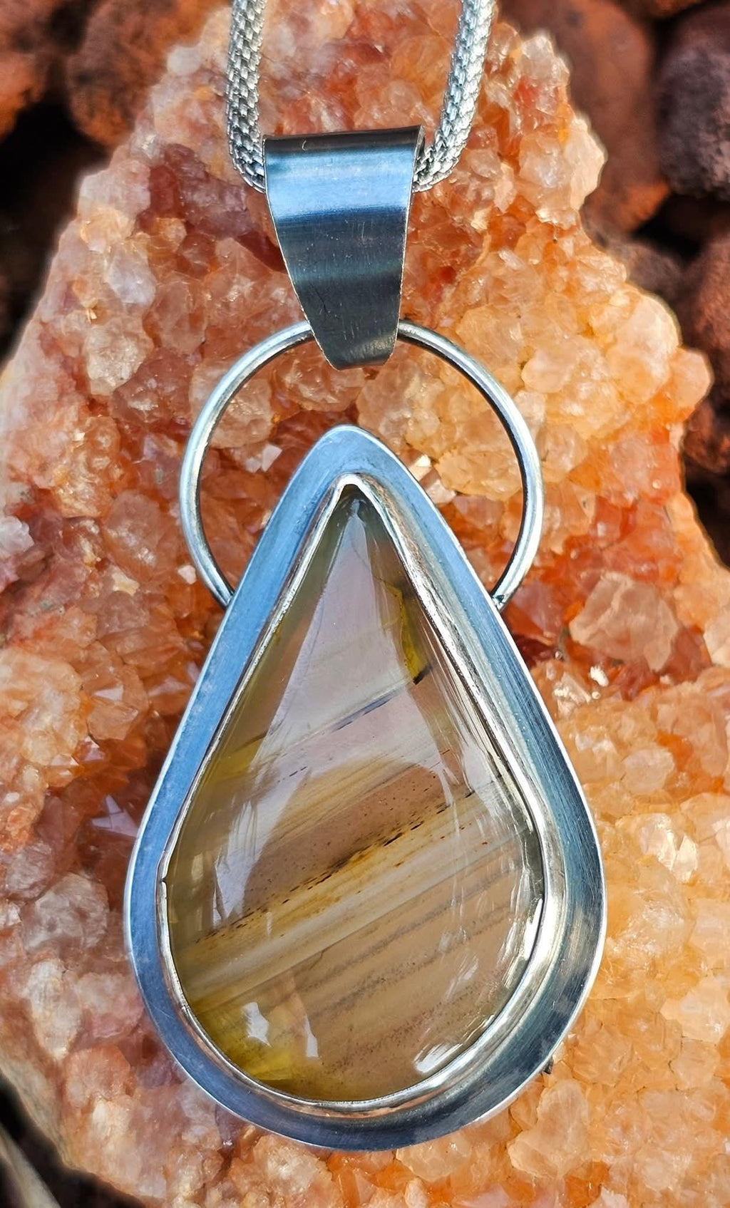 Sterling Silver Necklace Pendant with a Waterline Agate