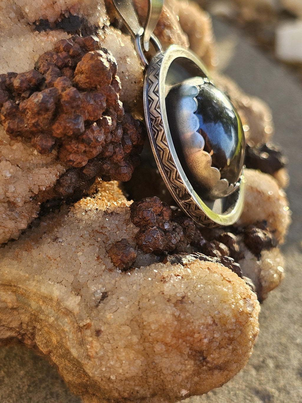 Sterling Silver Necklace Pendant with Polished Hematite