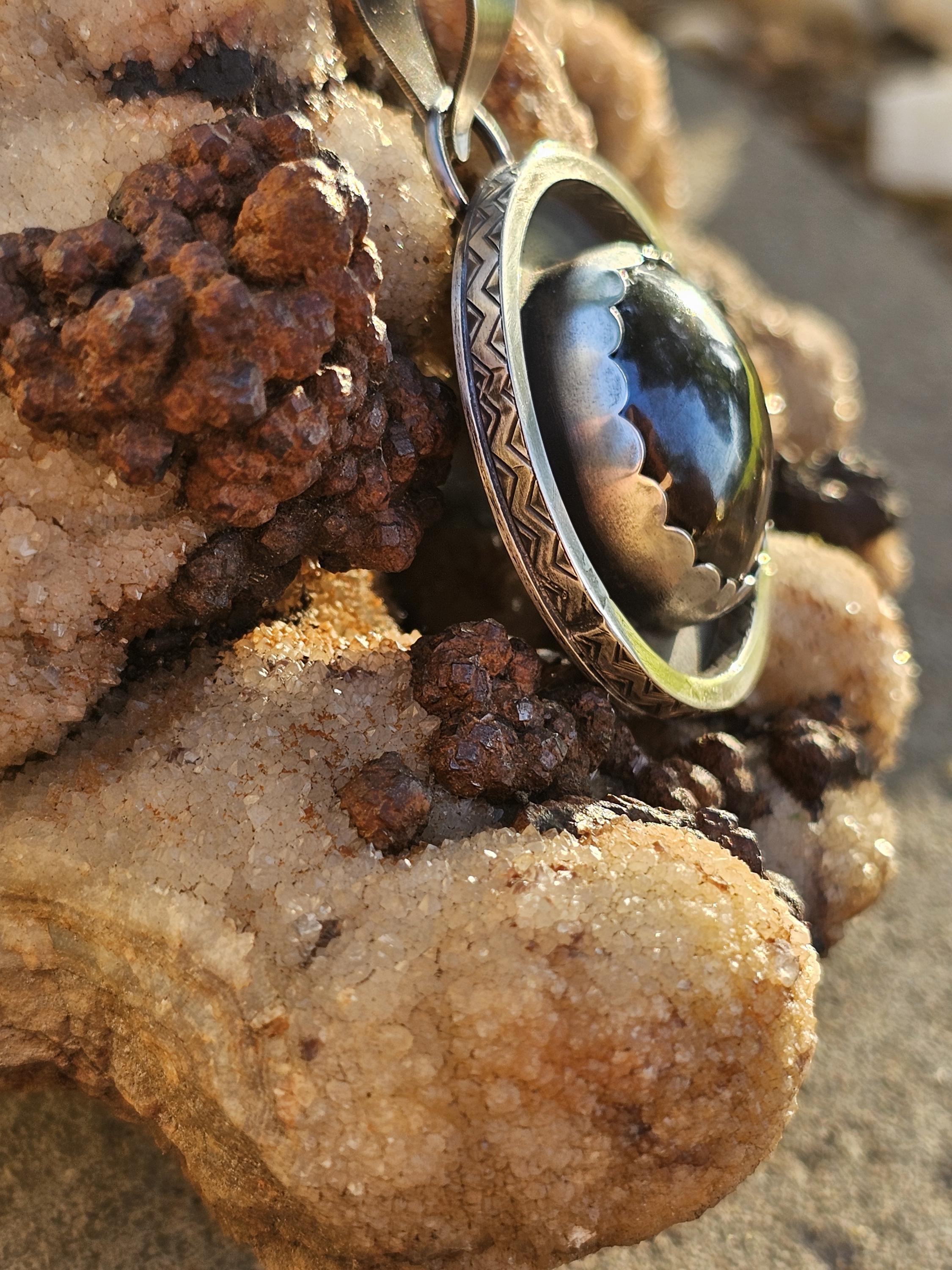 Sterling Silver Necklace Pendant with Polished Hematite