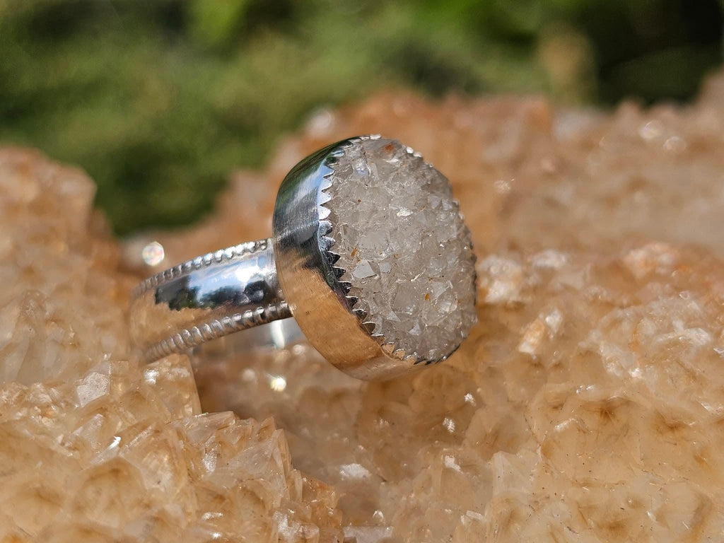 Sterling Silver Ring with Druzy Quartz.  Size 5.5