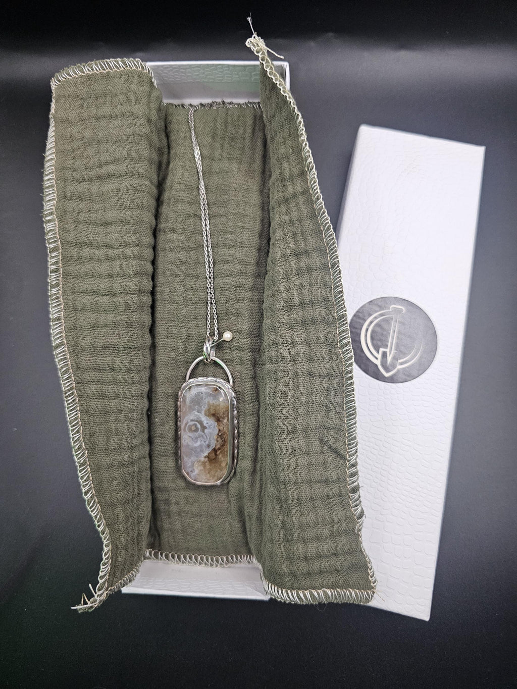 Sterling Silver Necklace Pendant with Moss Agate and 18" Chain