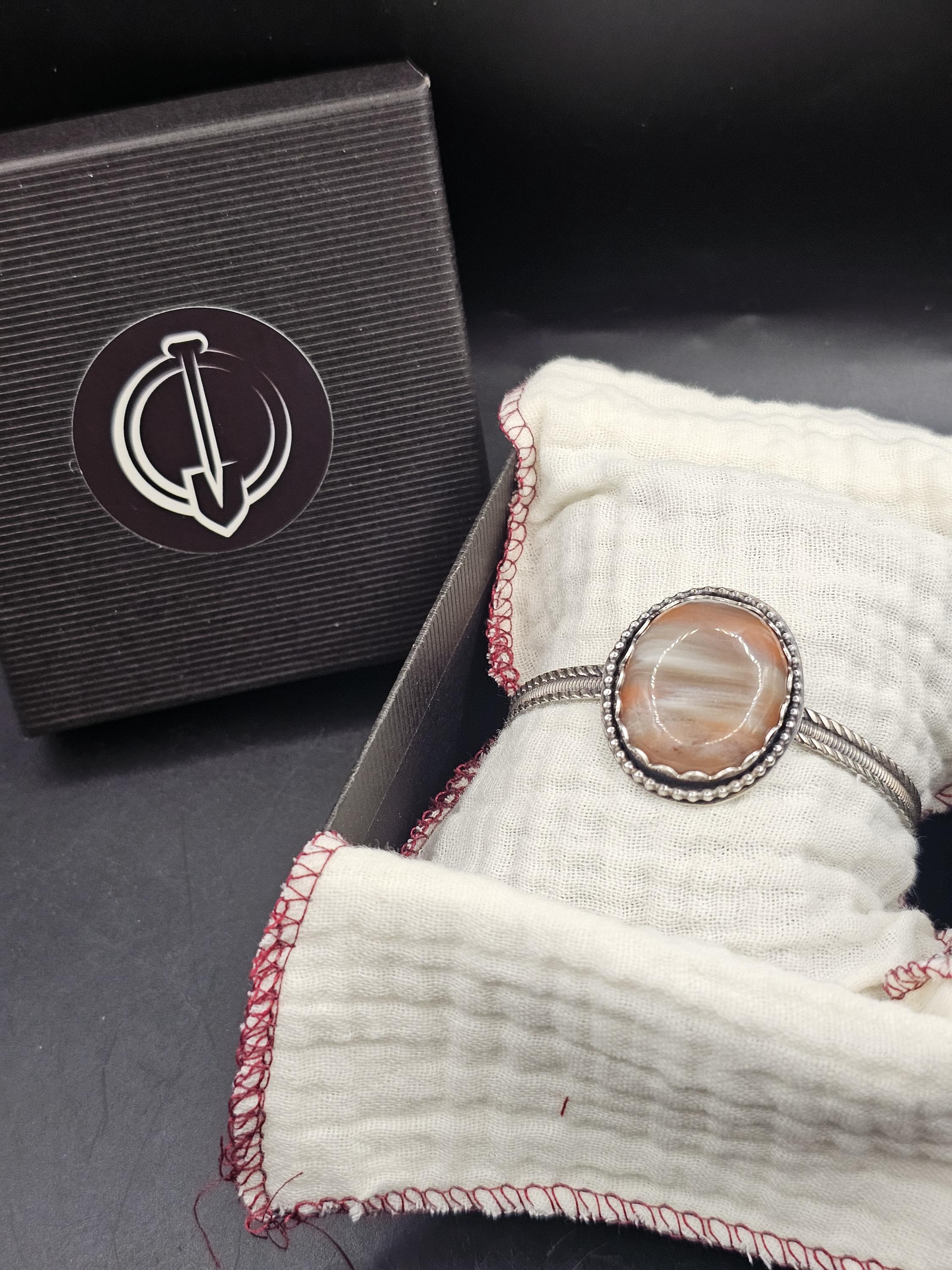 Sterling Silver Cuff Bracelet with Arizona Rainbow Petrified Wood