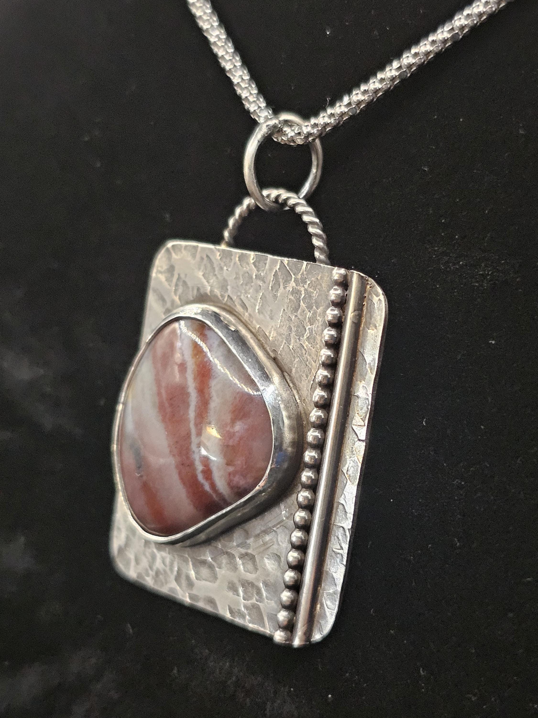 Sterling Silver Necklace Pendant with Banded Chert