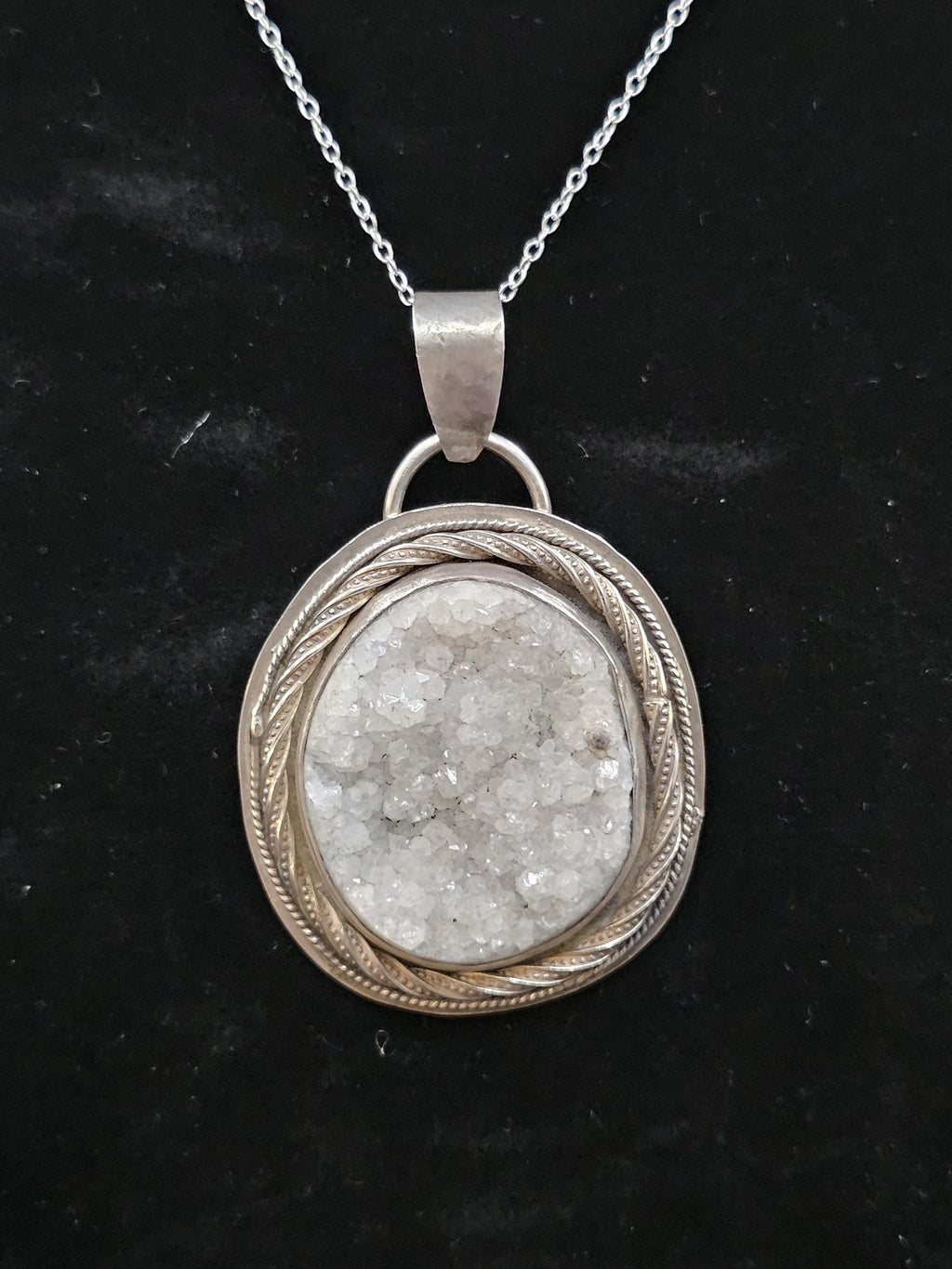 Sterling Silver Necklace Pendant with Missouri Druzy Quartz